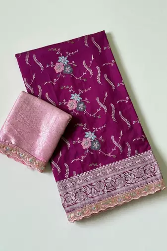 purple sequin embroidery cut lace fitting viscos khaddi creap georgette saree