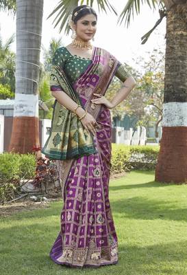 Wine woven jacquard art  banarasi silk  saree with blouse piece. 3