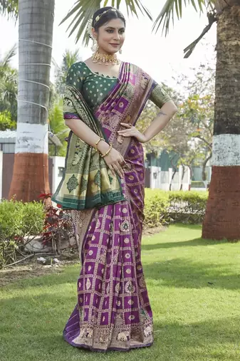 Wine woven jacquard art  banarasi silk  saree with blouse piece.