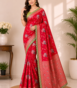 red sequin embroidery cut lace fitting viscos khaddi creap georgette saree