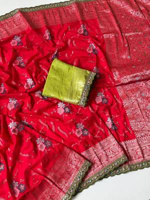 red sequin embroidery cut lace fitting viscos khaddi creap georgette saree 2