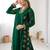 Elegant dark green georgette kurta set with floral embroidery and stylish balloon pants