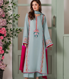 Women's Gorgeous Thread Work French Crepe Fabric Straight Kurta Palazzo and Dupatta Set