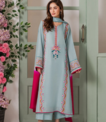 Women's Gorgeous Thread Work French Crepe Fabric Straight Kurta Palazzo and Dupatta Set
