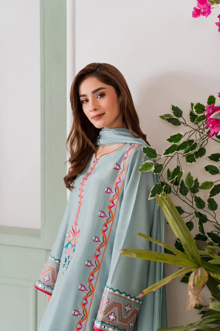 Women's Gorgeous Thread Work French Crepe Fabric Straight Kurta Palazzo and Dupatta Set