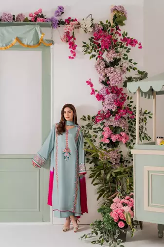Women's Gorgeous Thread Work French Crepe Fabric Straight Kurta Palazzo and Dupatta Set
