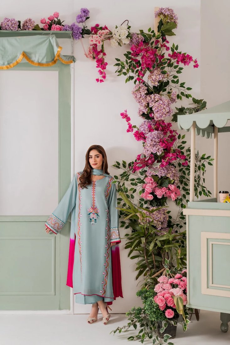 Women's Gorgeous Thread Work French Crepe Fabric Straight Kurta Palazzo and Dupatta Set
