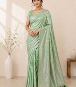 light green tassels on pallu a with border khaddi crep georgette saree