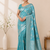 sky blue tassels on pallu a with border khaddi crep georgette saree