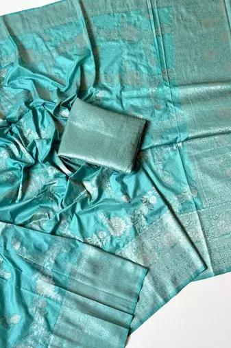 sky blue tassels on pallu a with border khaddi crep georgette saree