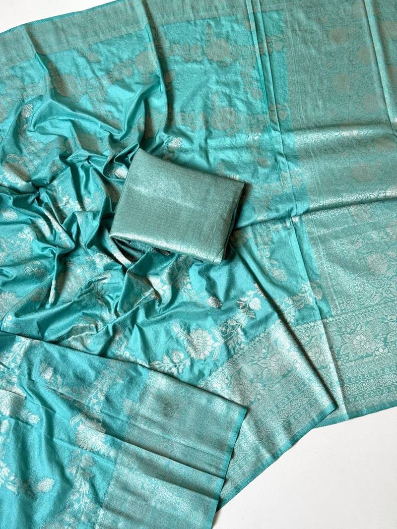 sky blue tassels on pallu a with border khaddi crep georgette saree