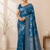 teal tassels on pallu a with border khaddi crep georgette saree