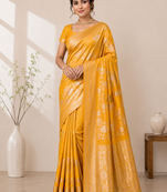yellow tassels on pallu a with border khaddi crep georgette saree