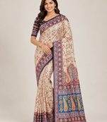 cream-black printed pasmina print with dori fitting silk jaqurad saree