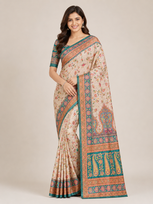 cream-rama printed pasmina print with dori fitting silk jaqurad saree 1