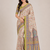 cream-parrot green printed pasmina print with dori fitting silk jaqurad saree