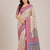 cream-pink printed pasmina print with dori fitting silk jaqurad saree