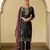 Floral embroidered silk blend round neck kurta trouser & dupatta set