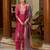 Floral embroidered silk blend round neck kurta trouser & dupatta set