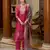 Floral embroidered silk blend round neck kurta trouser & dupatta set