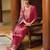 Floral embroidered silk blend round neck kurta trouser & dupatta set