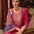 Floral embroidered silk blend round neck kurta trouser & dupatta set