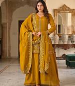 Mustard yellow embroidered kurta palazzo set with dupatta for women