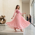Pink color fancy gown in chinon with bandhani print and embroidery work