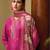 Floral embroidered silk blend v neck kurta trouser & dupatta set