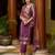 Floral embroidered silk blend round neck kurta trouser & dupatta set