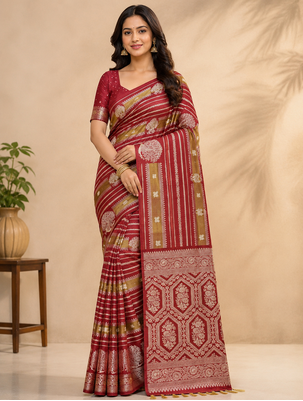 maroon jaqurad dubbling zari and beautiful peacock butti with lining design georgette saree 1