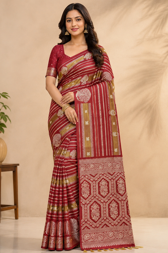maroon jaqurad dubbling zari and beautiful peacock butti with lining design georgette saree