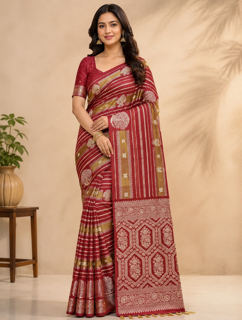 maroon jaqurad dubbling zari and beautiful peacock butti with lining design georgette saree