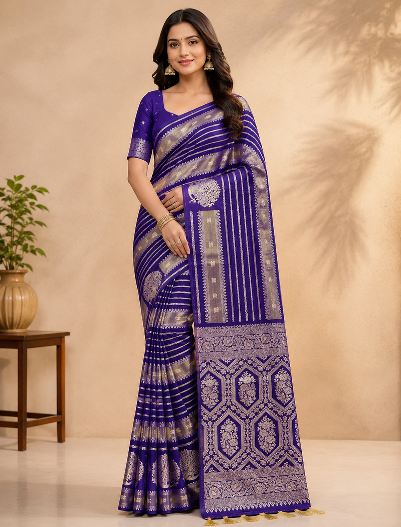 purple jaqurad dubbling zari and beautiful peacock butti with lining design georgette saree