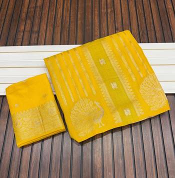 yellow jaqurad dubbling zari and beautiful peacock butti with lining design georgette saree 3
