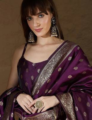 Floral printed silk blend round neck kurta trouser & dupatta set 4