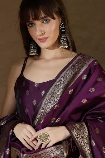 Floral printed silk blend round neck kurta trouser & dupatta set