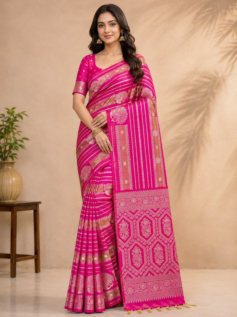 pink jaqurad dubbling zari and beautiful peacock butti with lining design georgette saree