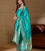Floral printed silk blend round neck kurta trouser & dupatta set