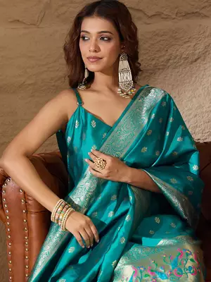 Floral printed silk blend round neck kurta trouser & dupatta set 4