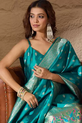 Floral printed silk blend round neck kurta trouser & dupatta set