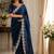 navy blue shimmer chiffon plain embroidred border saree