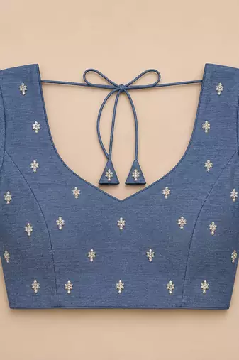 navy blue shimmer chiffon plain embroidred border saree