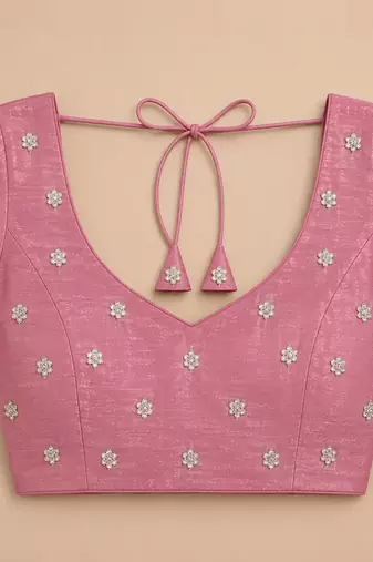 rich pink shimmer chiffon plain embroidred border saree