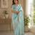 pastel blue shimmer chiffon plain embroidred border saree