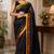 black chanderi cotton plain printed pre-stitched saree