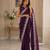 wine shimmer chiffon plain embroidred border saree