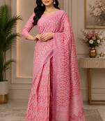 rose pink chanderi cotton geomatric & ethnic motifs printed ready to wear saree