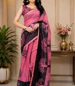 pink chanderi cotton tree mofis printed ready made saree