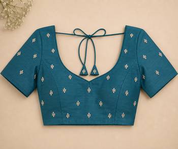 teal green shimmer chiffon plain embroidred border saree 5
